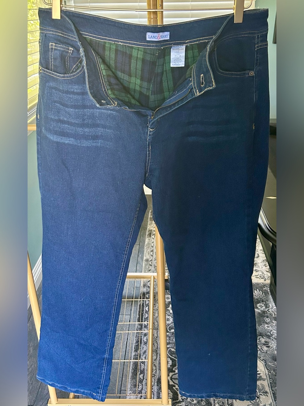 Land & Heart women’s Fleece-lined Dark Blue Straight Jeans size 12